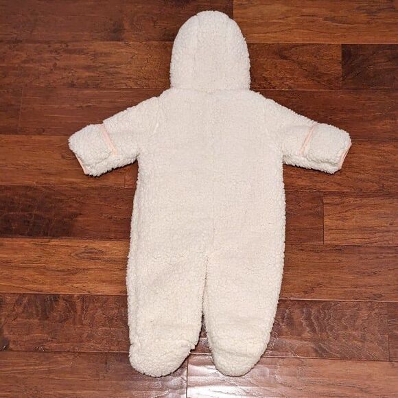 Jessica Simpson 3-6M Sherpa Fleece Baby Bunting Hooded Romper White Pink Winter - Picture 9 of 9